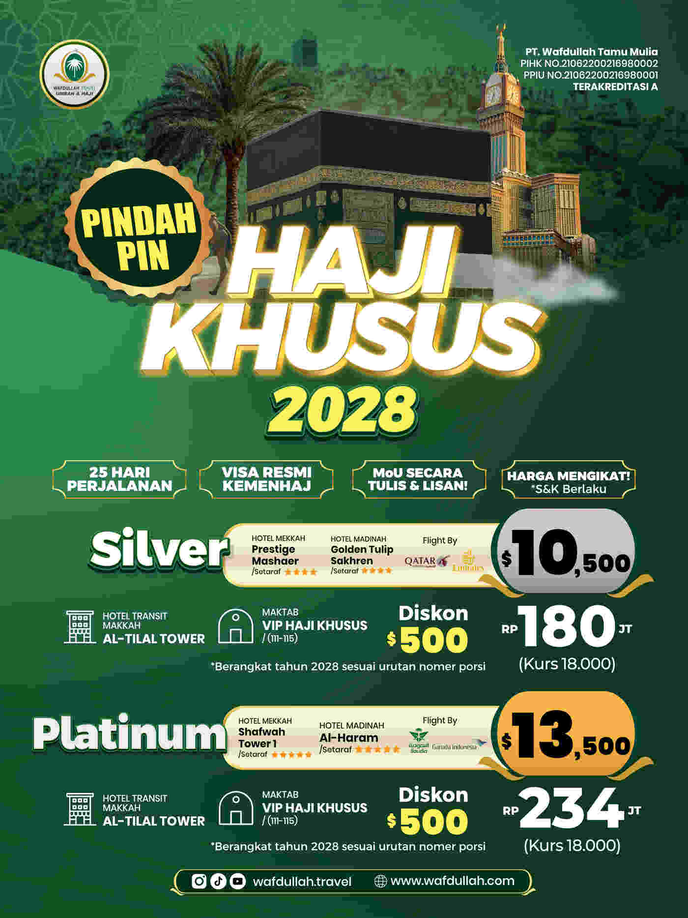 Haji Khusus Pindah PIN 2028 Wafdullah Travel