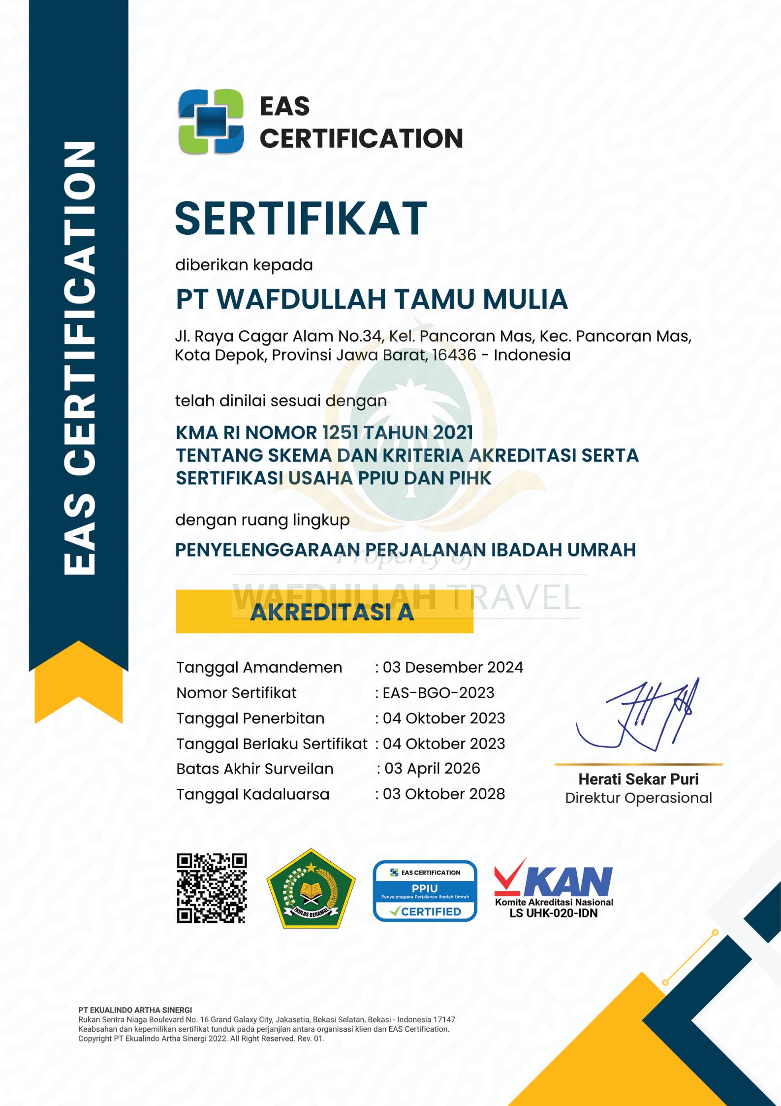 Sertifikat Akreditasi Wafdullah Travel